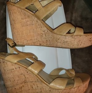 Nine West Tan Wedge Sandals (Size 12)